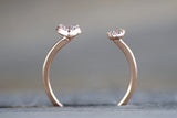 14k Solid Rose Gold Double Heart Love Diamond Ring Engagement Wedding Open Stack Band Hammered Dainty Textured Midi Adjustable Micro Pave