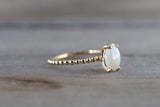 14k Yellow Gold Fire Opal Oval Shape Ring Bead Rope Design