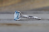 14k White Gold Oval Cut Aquamarine Prong Engagement Promise Ring Rope