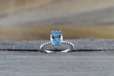 14k White Gold Oval Cut Aquamarine Prong Engagement Promise Ring Rope