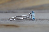 14k White Gold Oval Cut Aquamarine Prong Engagement Promise Ring Rope