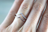 14k White Gold Arrow Double Row Diamond Fashion Ring Pointer Band