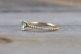 14k Yellow Gold Oval Cut Aquamarine Bead Band Design Solitaire Prong Engagement Promise Ring Rope