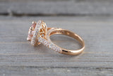 6.5mm Morganite 18k Rose Gold Pave Halo Cushion Diamond Engagement Ring Vintage