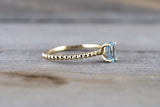 14k Yellow Gold Oval Cut Aquamarine Bead Band Design Solitaire Prong Engagement Promise Ring Rope