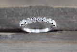 14k White Gold Round Diamond Vintage Milgrain Etch Etching Ring Antique Filigree Band Bezel