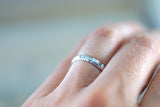 14k Solid White Gold Diamond Hammered Ring Band Matte Brushed