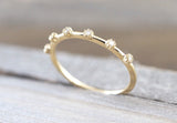 14kt Yellow Gold Diamond Vine Ring Crown Design Classic Milgrain Infinity Bezel Band