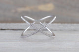 X Cross 14k White Gold Diamond Adjustable Love Promise Ring Band Shaped Large Fashion 0.15 carats