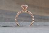 14k Rose Gold Elongated Cushion Cut Pink Peach Morganite Prong Engagement Promise Ring Rope