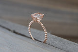 14k Rose Gold Elongated Cushion Cut Pink Peach Morganite Prong Engagement Promise Ring Rope