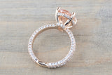 14k Gold Encrusted Under Halo Micro Pave 3 Face Oval Morganite Ring 12x10 ASPER1430030