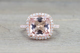 Cushion Morganite Diamond Halo Ring 10x10mm M3088