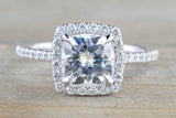 Cushion Moissanite 7mm Charles & Colvard Forever Brilliant 18kt White Gold Halo Ring