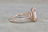Rebecca Elongated Emerald Morganite Diamond Halo Ring M3087
