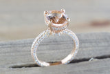 14k Gold Encrusted Under Halo Micro Pave 3 Face Oval Morganite Ring 12x10 ASPER1430030