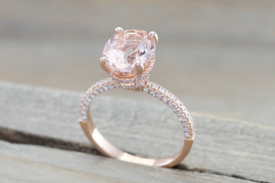 14k Rose Gold Oval Double Hidden Halo 3d Pave Diamonds – ASweetPear