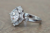 Lab Grown Diamond Cushion Cut Moissanite 9x9mm Art Deco Vintage Halo Diamond Ring M3091