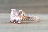 14k Gold 11x11mm Cushion Square Cut Morganite Diamond Ring M3091