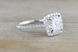 Cushion Moissanite 7mm Charles & Colvard Forever Brilliant 18kt White Gold Halo Ring