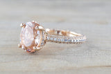 14k Gold Encrusted Under Halo Micro Pave 3 Face Oval Morganite Ring 12x10 ASPER1430030