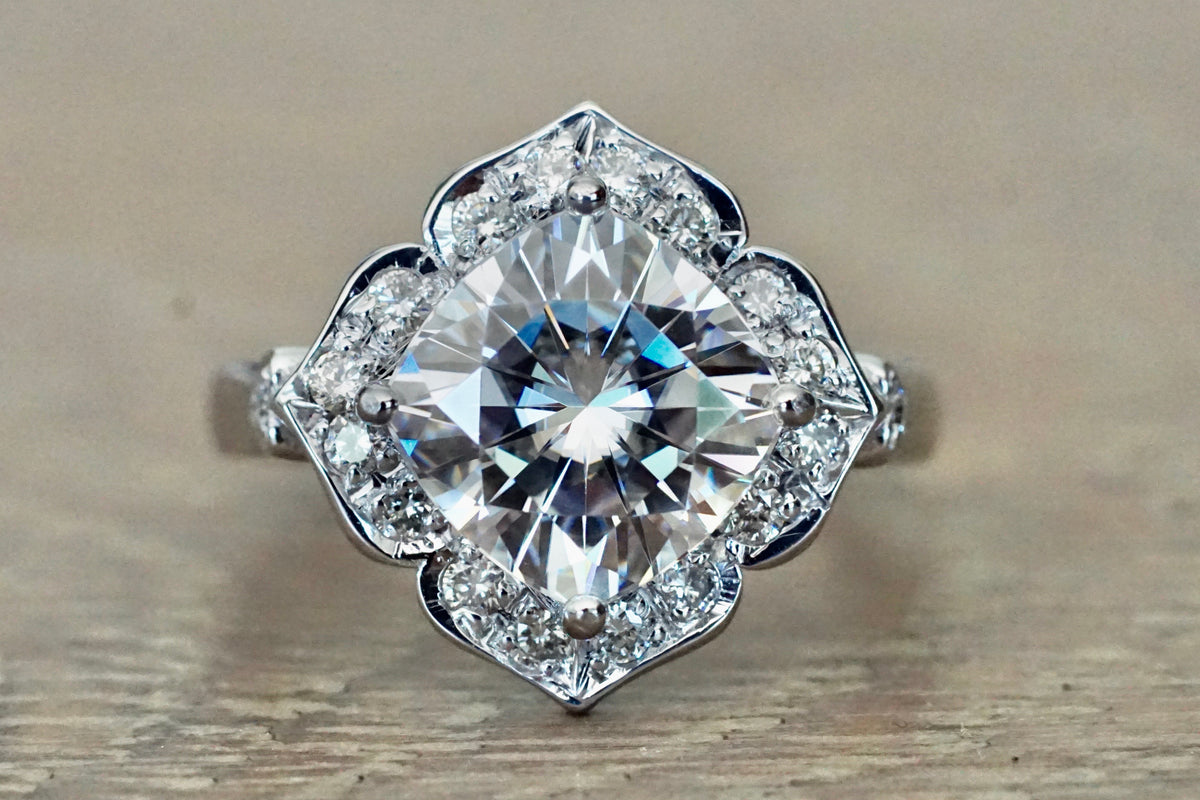Art Deco Cushion Engagement Rings Lab Grown Diamond Cushion Cut