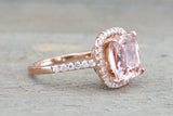 Cushion Morganite Diamond Halo Ring 10x10mm M3088