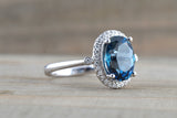 10x8mm London Blue Topaz Oval Diamond Halo Ring M3095