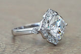 Lab Grown Diamond Cushion Cut Moissanite 9x9mm Art Deco Vintage Halo Diamond Ring M3091
