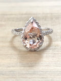 Pear Morganite Diamond Halo Ring
