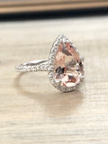 Pear Morganite Diamond Halo Ring