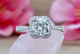 Lab Grown Diamond Clover Halo Cushion Moissanite Diamond Engagement Ring M3065