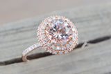Penelope Round Morganite 3D Halo Ring M3087