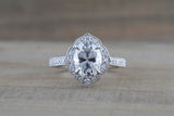 Vintage Moissanite 9x7mm Oval Diamond Halo Engagement Ring M3093