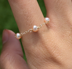Natural pearl chain ring 14k yellow gold