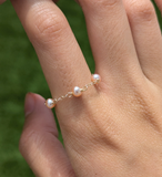 Natural pearl chain ring 14k yellow gold