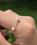 Natural pearl chain ring 14k yellow gold