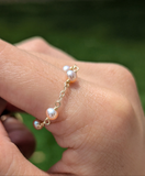 Natural pearl chain ring 14k yellow gold