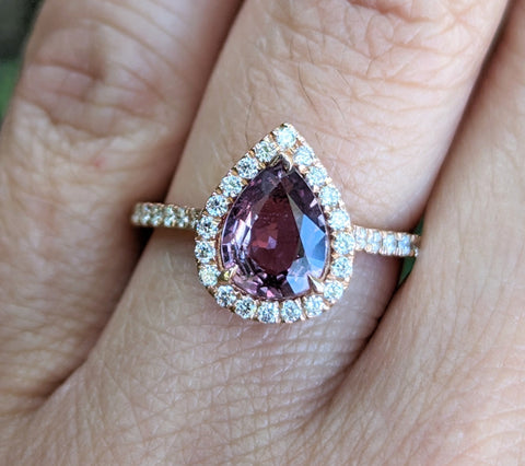 14k Rose Gold Pear Shape Natural Halo Diamond Engagement Ring