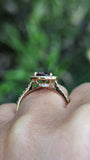 14k Rose Gold Pear Sapphire Halo Diamond Engagement Ring