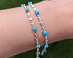 14k Yellow Gold Diamond and Turquoise Bracelet Dainty Love Gift Fashion Thin