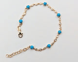 14k Yellow Gold Diamond and Turquoise Bracelet Dainty Love Gift Fashion Thin