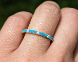 14k Gold Blue Turquoise Diamond Wedding Stackable Ring Band