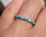 14k Gold Blue Turquoise Diamond Wedding Stackable Ring Band