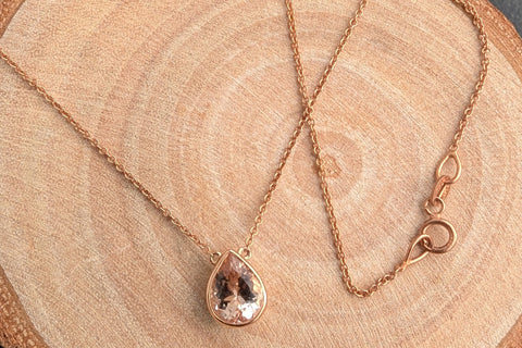 14k Rose Gold Pear Shape Bezel Morganite Necklace