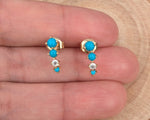 14k Yellow Gold Diamond and Turquoise Hoop Stud earring