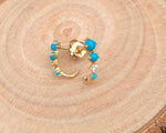 14k Yellow Gold Diamond and Turquoise Hoop Stud earring