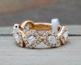 Pear and Baguette Halo Diamond Band Ring