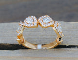 Pear and Baguette Halo Diamond Band Ring