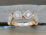 Pear and Baguette Halo Diamond Band Ring